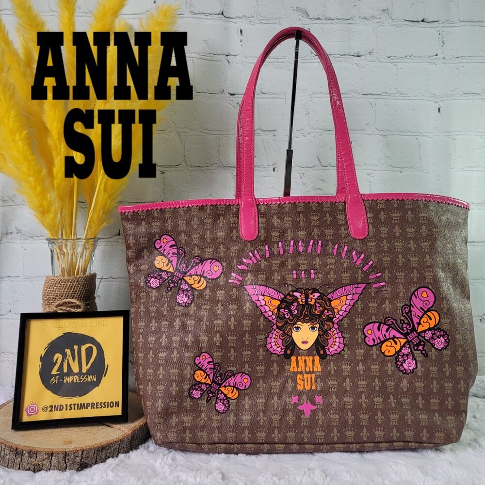 ANNA SUI Jessica Kagen Cushman Logo Butterfly Pink Tote